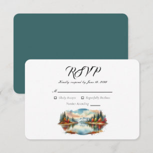 Cartão RSVP Casamento Rústico de Outono à Beira do Lago na Flo