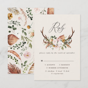 Cartão RSVP Casamento rústico elegante floral rosa terracota