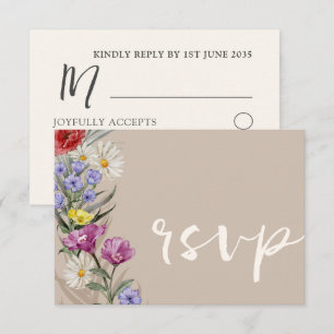 Cartão RSVP Casamento Rústico em Aquarela com Flor Silvestre e