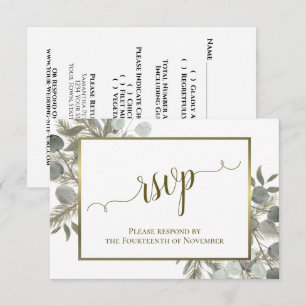 Cartão RSVP Casamento Rústico em Verde Sage com Eucalipto e Pi