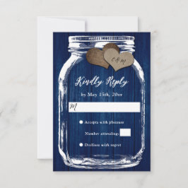 Cartão RSVP Casamento Rústico Marinho Azul Madeira Mason Jar H