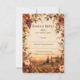 Cartão RSVP Casamento Rústico na Toscana | Vinhedo de Outono