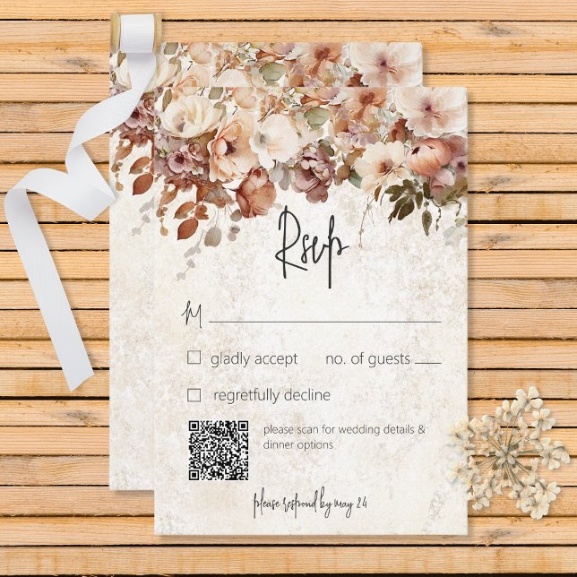 Cartão RSVP Casamento Rústico Neutral e Rosa (Criador carregado)