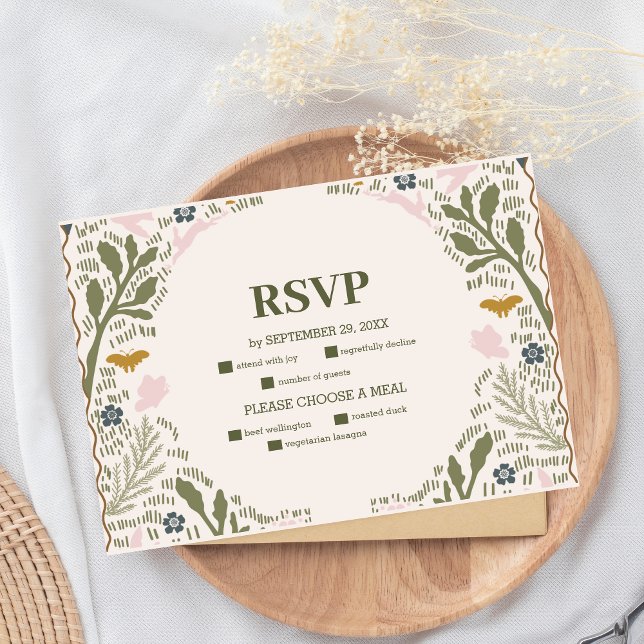 Cartão RSVP Casamento Rústico Verde com Samambaia da Floresta (Criador carregado)