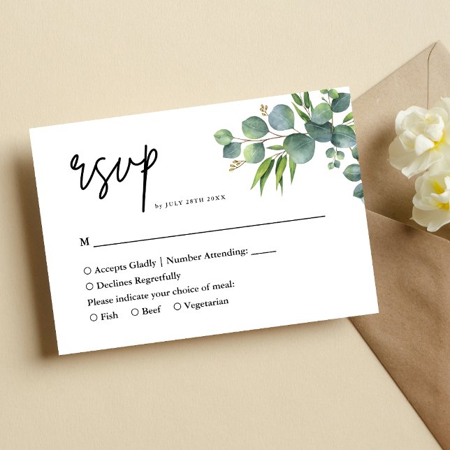 Cartão RSVP Casamento Sage Eucalyptus Woodland (Criador carregado)