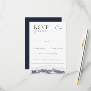 Cartão RSVP Casamento Serene Landscape Watercolor