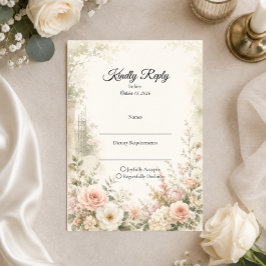 Cartão RSVP Casamento Serenidade do Jardim com Toque Romântico