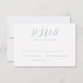 Cartão RSVP Casamento Simples, Azul e Branco, com poeira mínim