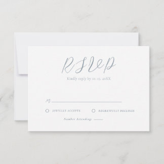 Cartão RSVP Casamento Simples, Azul e Branco, com poeira mínim