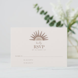 Cartão RSVP Casamento Simples Boho Sol Marrom e Taupe