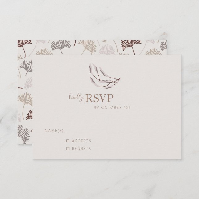 Cartão RSVP Casamento Simples Botânico Neutro Boho Nature (Frente/Verso)