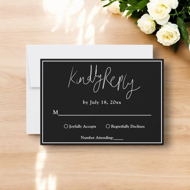 Cartão RSVP Casamento Simples, Branco E Preto Chic (Criador carregado)