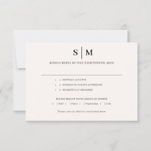 Cartão RSVP Casamento Simples Branco Marfim Monograma Clássico