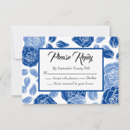 Cartão RSVP Casamento Simples Chic Rosa Floral Azul