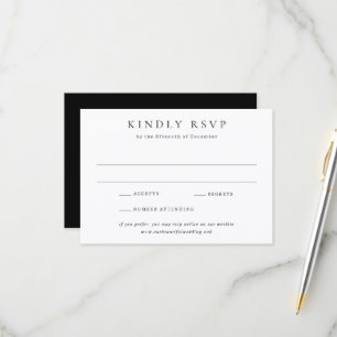 Cartão RSVP Casamento Simples Clássico Preto e Branco