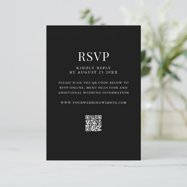 Cartão RSVP Casamento Simples com Código QR Moderno (Em pé/Frente)