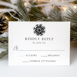 Cartão RSVP Casamento Simples com Floco de Neve Preto