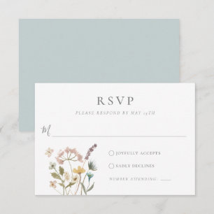 Cartão RSVP Casamento Simples com Flores Prensadas em Aquarela