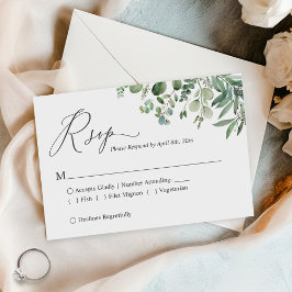 Cartão RSVP Casamento Simples com Greenery Eucalyptus Foliage