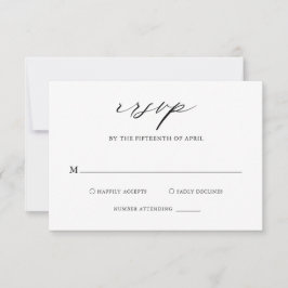Cartão RSVP Casamento Simples da Caligrafia Branca e Negra Ele