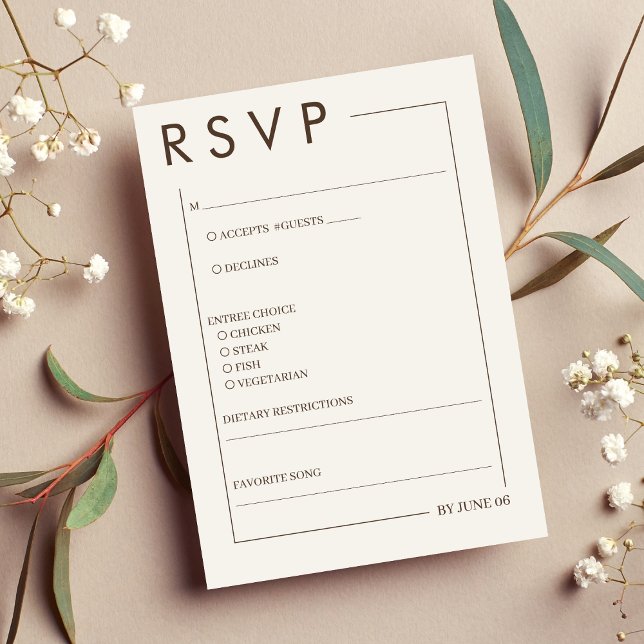 Cartão RSVP Casamento Simples da Fronteira Castanha Beige (Beige Brown Border Simple Wedding RSVP Card)