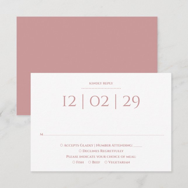 Cartão RSVP Casamento Simples Data Especial Rose Poente (Frente/Verso)