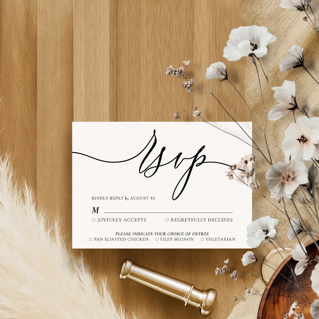 Cartão RSVP Casamento Simples de Assinatura Negra Branca Elega (Criador carregado)