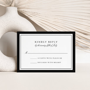 Cartão RSVP Casamento Simples de Borda Preta e Branca Elegante