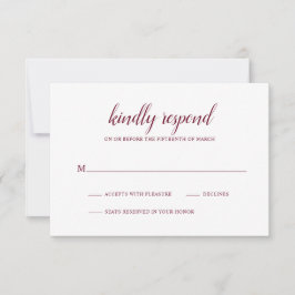 Cartão RSVP Casamento Simples de Borgonha Elegante