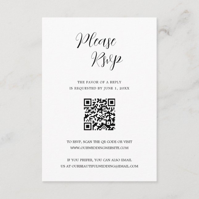 Cartão RSVP Casamento Simples de Código QR Moderno Contemporân (Frente)