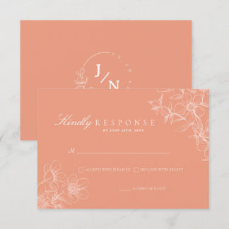 Cartão RSVP Casamento Simples de Coral Floral Chic
