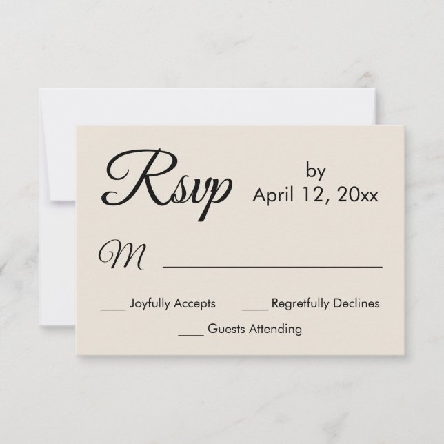 Cartão RSVP Casamento Simples de Creme de Script Elegante (Frente)
