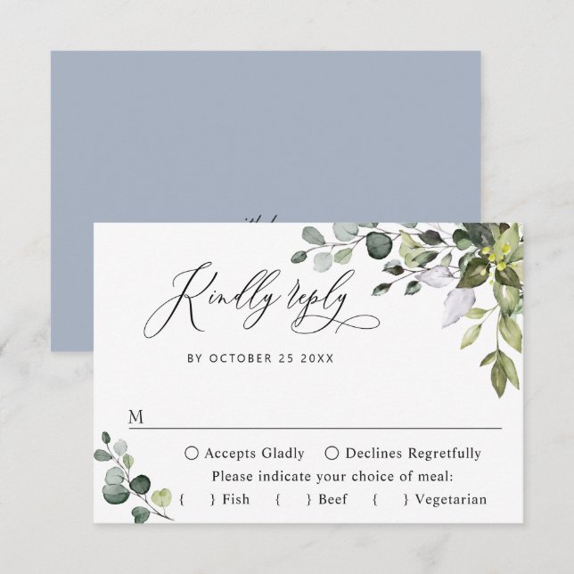 Cartão RSVP Casamento Simples de Eucalyptus Hereia (Frente/Verso)