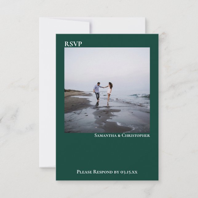 Cartão RSVP Casamento Simples de Fotografias Emerald Green (Frente)