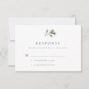 Cartão RSVP Casamento Simples de Inverno com Galho de Pinheiro