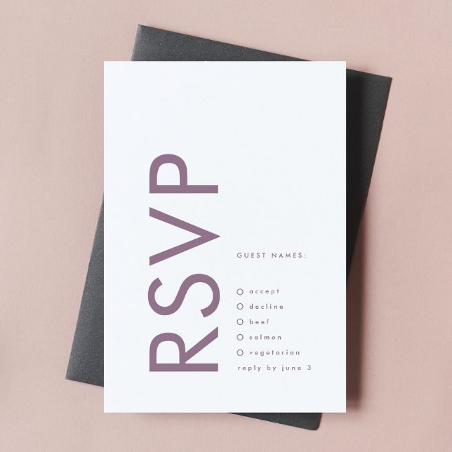 Cartão RSVP Casamento Simples de Mauve Purple Lilac NOMES (Criador carregado)