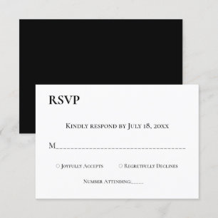 Cartão RSVP Casamento Simples De Monograma Branco E Preto Eleg