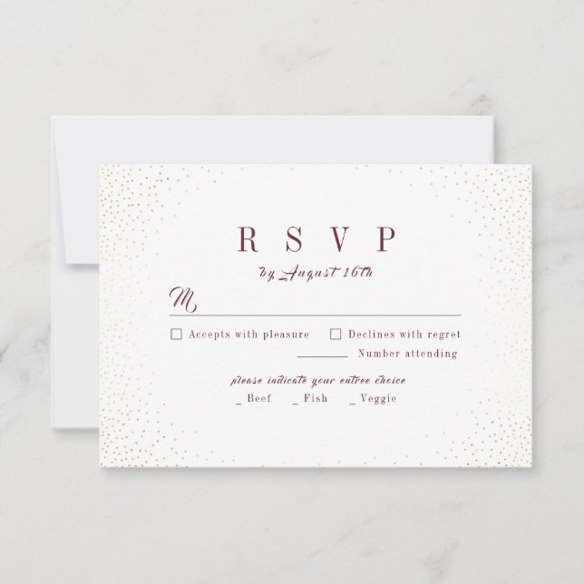 Cartão RSVP Casamento Simples de Monograma com Glitter Dourado (Frente)