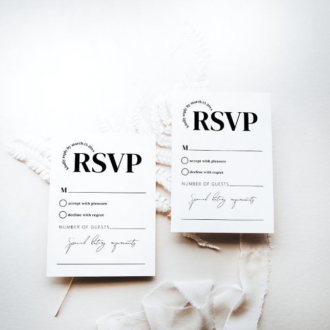 Cartão RSVP Casamento Simples de Monohrom Moderno Mínimo (Criador carregado)