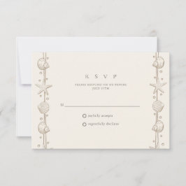 Cartão RSVP Casamento Simples de Praia com Borda de Conchas