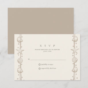 Cartão RSVP Casamento Simples de Praia com Borda de Conchas