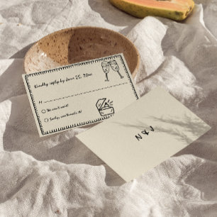 Cartão RSVP Casamento Simples de Quirky com Desenho Escrito à 