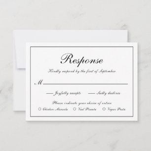Cartão RSVP Casamento Simples de Refeições Pretas e Brancas