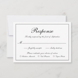 Cartão RSVP Casamento Simples de Refeições Pretas e Brancas El