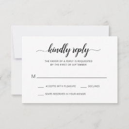 Cartão RSVP Casamento Simples de Script Elegante Preto e Branc