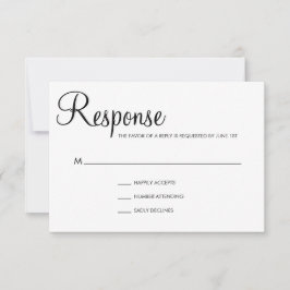 Cartão RSVP Casamento Simples de Script Elegante Preto e Branc