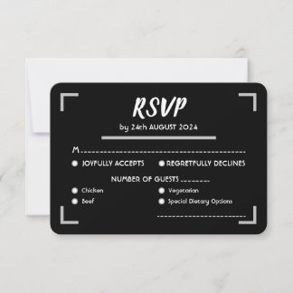 Cartão RSVP Casamento Simples de Script Manuscrito Preto