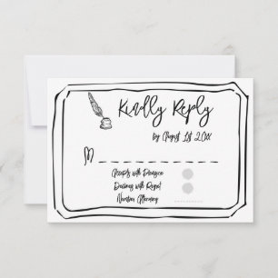 Cartão RSVP Casamento Simples Desenhado à Mão Preto e Branco