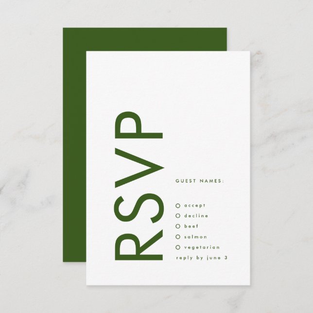 Cartão RSVP Casamento Simples do Monograma Moderno Verde Escur (Frente/Verso)