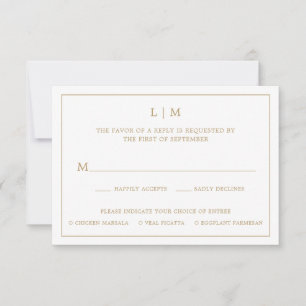 Cartão RSVP Casamento Simples Dourado Monograma de Escolha de